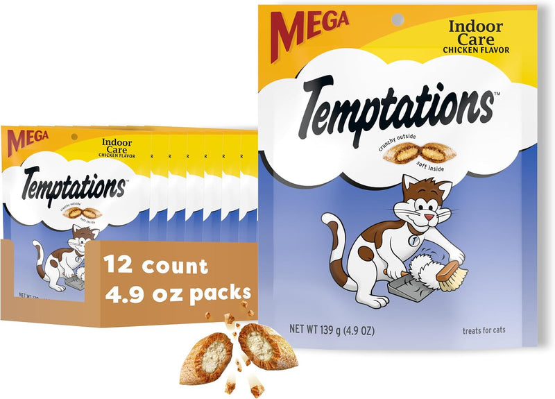 Temptations Indoor Care Crunchy Cat Treats, Chicken, 4.9 oz, 10 Pack