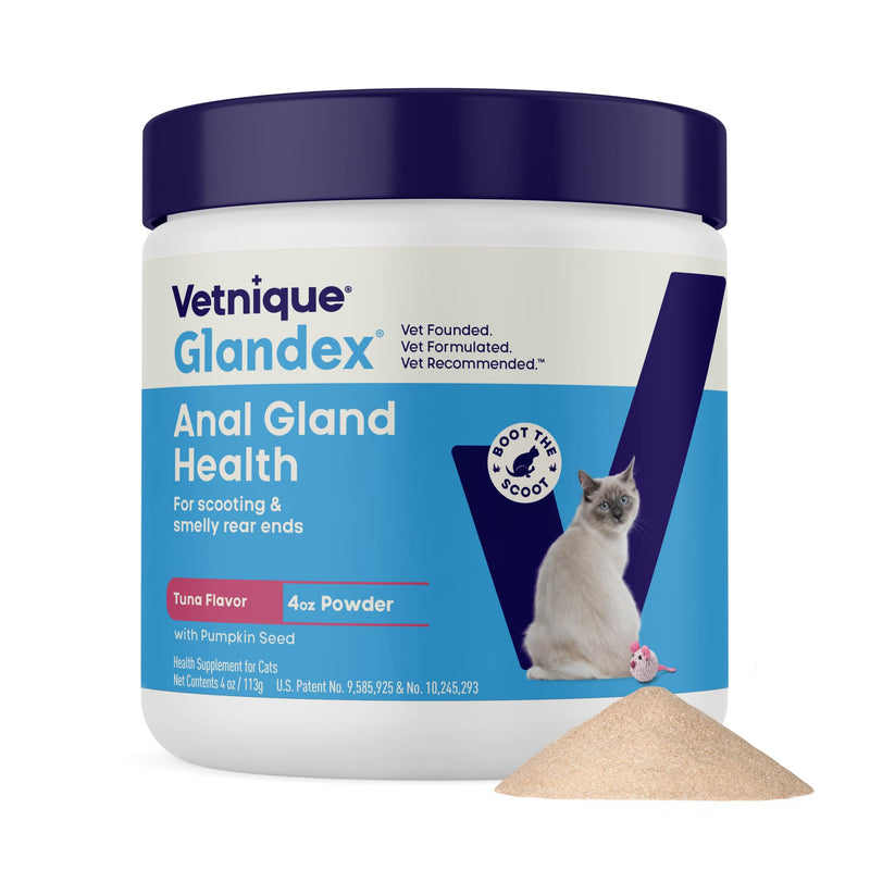 Vetnique Glandex for Cats, Anal Gland Powder & Fiber Supplement for Scooting, Probiotics for Cats with Pumpkin, Digestive Enzymes, Healthy Anal Gland Support (4oz, Anal Gland Powder - Tuna)