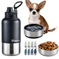 Cibaabo Insulated Dog Water Bottle with 2 Bowls, 32oz Travel Stainless Steel Double Wall Thermos, Portable Pet Dispenser, Gifts for Puppy Small Medium Dogs Walking Hiking and Camping