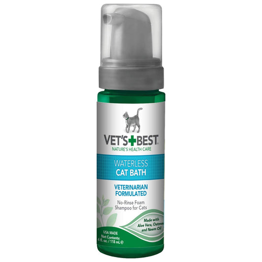 Vet's Best Waterless Cat Bath, No Rinse Waterless Dry Shampoo for Cats, Veterinarian Formulated Cat Shampoo, Kitten Shampoo, 4 oz