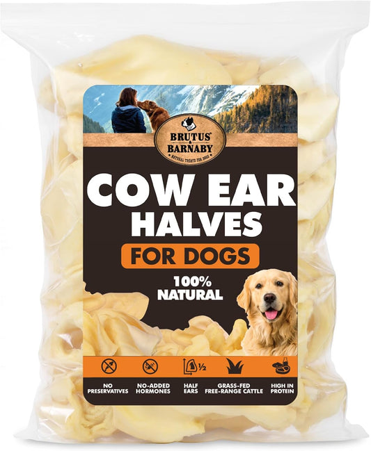 BRUTUS & BARNABY Cow Ears for Dogs, Halves 12 Ct, Beef Chew Treats