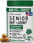 Chew + Heal Labs Glucosamine for Dogs Hip and Joint Supplement - 60 Senior Dogs Mobility Soft Chews - Made with Glucosamine, MSM, Chondroitin, Green Lipped Mussels and More - Made in The USA