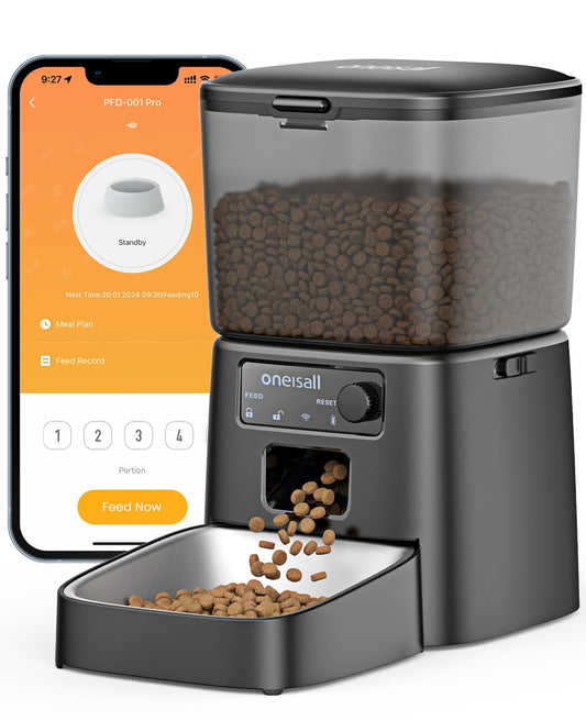 oneisall Automatic Cat Feeder, 2.4Ghz Wi-Fi Cat Food Dispenser with App, 12 Cups/3.5L Auto Cat Feeder for Dry Food, Timed Cat Feeder Automatic with Portion Control for Small Pets Indoor