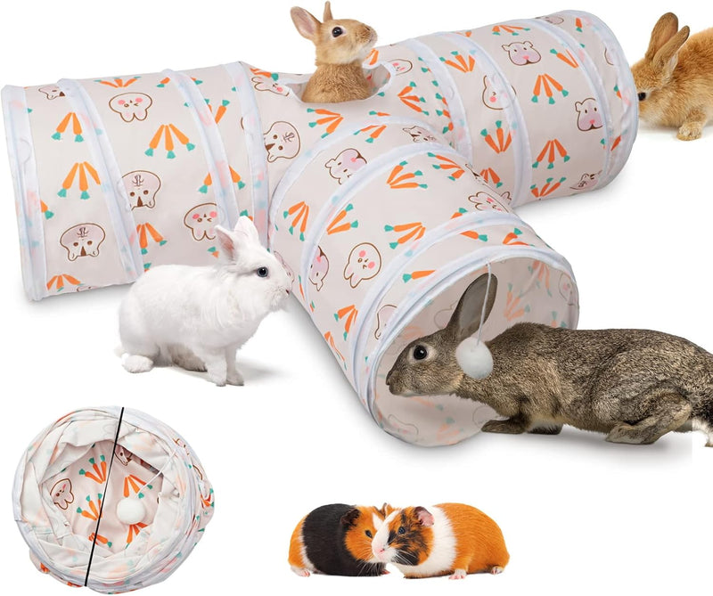 BWOGUE Bunny Tunnels & Tubes, 3-Way Collapsible Rabbit Hideout for Bunnies