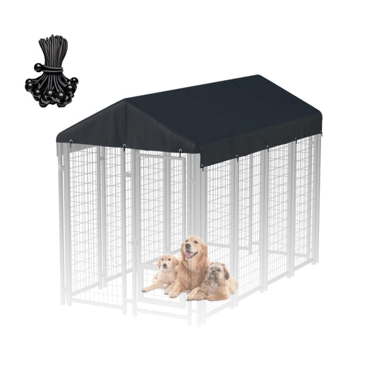 LYBOSH Dog Kennel Cover 8x4 ft - Heavy Duty 900D Waterproof Oxford Fabric Replacement Cover with Elastic Cords for Outdoor Pet Kennels, Black