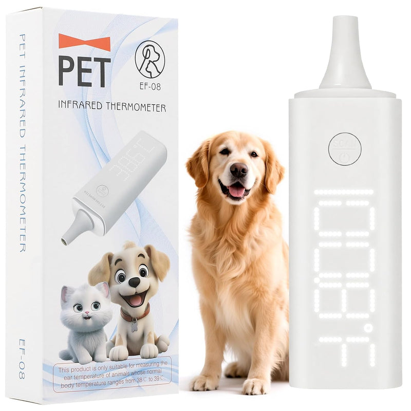 Digital Ear Pet Thermometer for Dogs and Cats, 1 Second Non-Contact, Rechargeable, LED Display, Fever Detection, Accurat