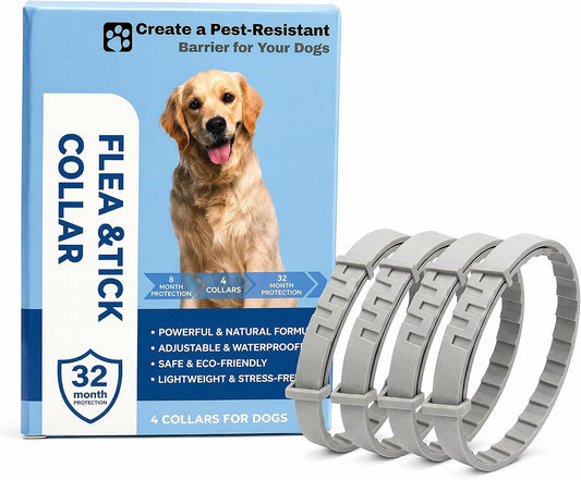 4 Pack Flea Collar for Dogs, 8-Month Tick and Flea Repellent for Medium & Large Dogs, Adjustable Botanical Dog Collar fo