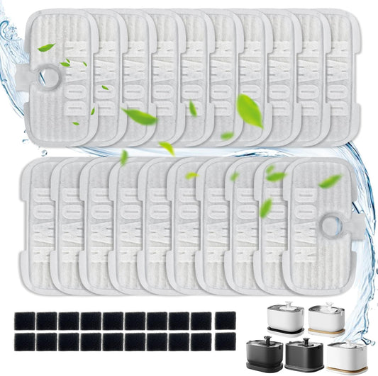 40 Packs for Petlibro Cat Water Fountain Filters Replacement, Compatible with PETLIBRO®Dockstream Cat Water Fountain PLWF005 PLWF115 PLWF105 (20 Replacement Water Filters + 20 Pre-Filter Sponges)