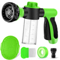 Dog Wash Sprayer Outdoor, 8-in-1 Dog Sprayer Hose Attachment with Massage Brush and Pet Grooming Comb, 3/4 Inch Standard Garden Hose Nozzle for Watering Flowers, Car Washing, Pet Bathing(Green)