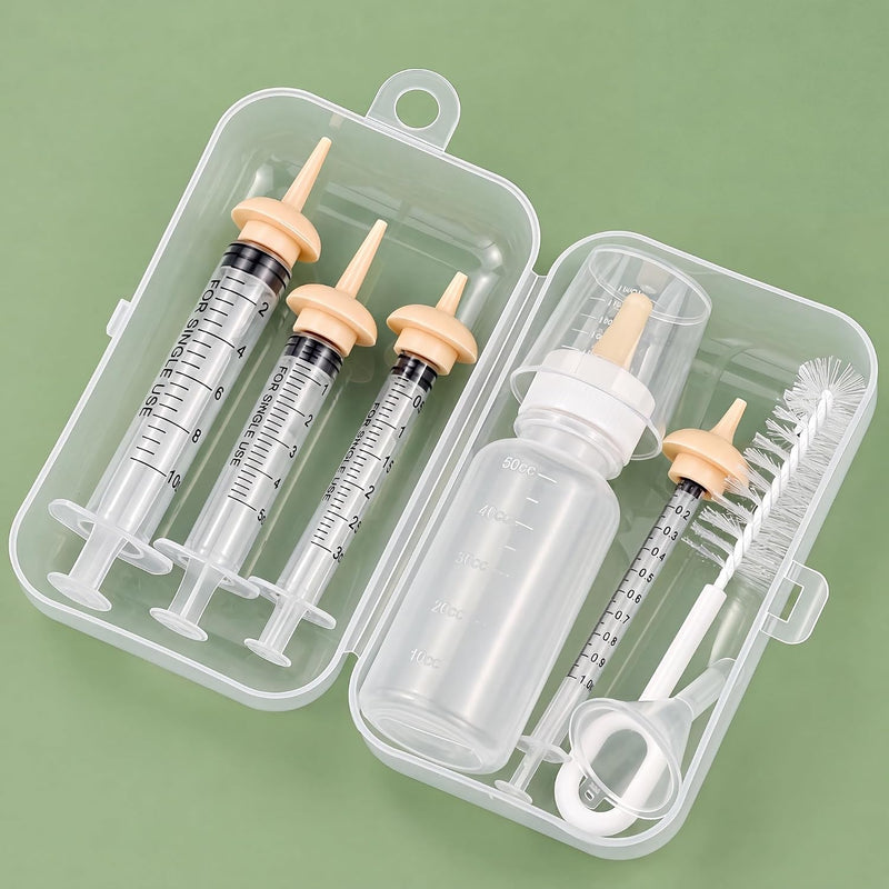 Pet Nursing Kit, Kitten Bottle Feeding Set with Nursing Nipples, Formula Dispenser, Liquid Syringe for Newborn Puppies and Kittens
