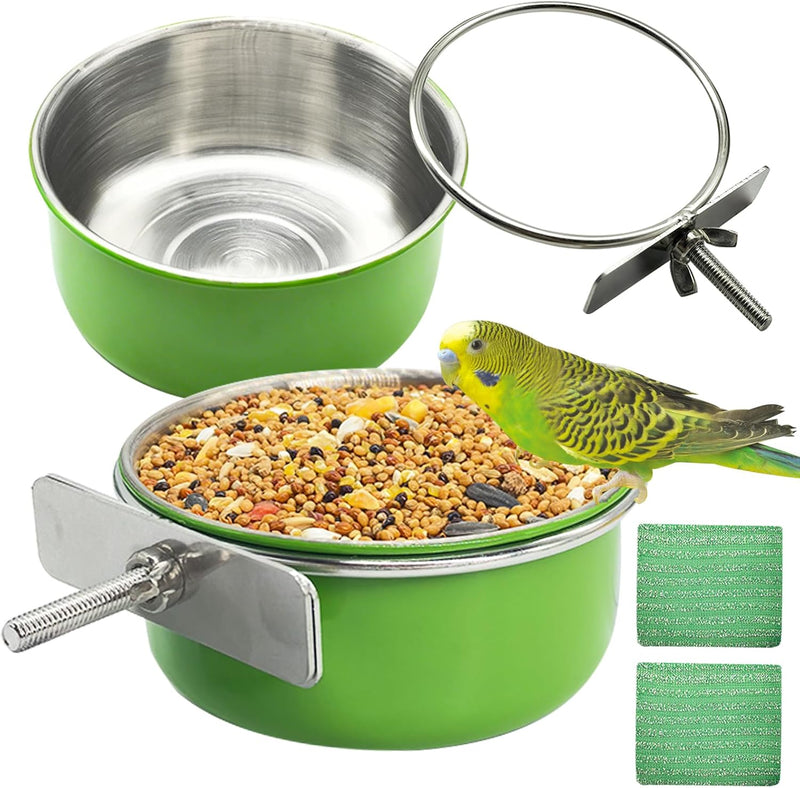 2 Pcs Parrot Feeding Dish Cups,Stainless Steel Bird Food Water Feeder Bowls