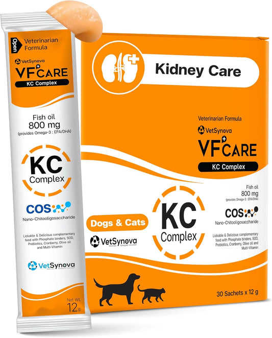 VFcare KC Complex Kidney Support Supplement for Cats & Dogs – Omega 3 for Dogs, Omega 3 for Cats – Fish Oil, SOD, Nano-Chitooligosaccharide – Vet Formula for Renal Health – 30 Sachets