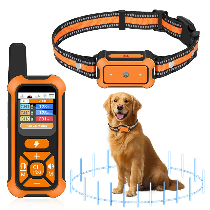 LYZPET 3-in-1 Wireless Dog Fence System: Ultra-Precise ±1Ft, Electric Shock Fence Featuring Indoor Barrier & Remote Training, IPX7 Waterproof Collar, 3 Correction Modes, 15+ lbs Dogs