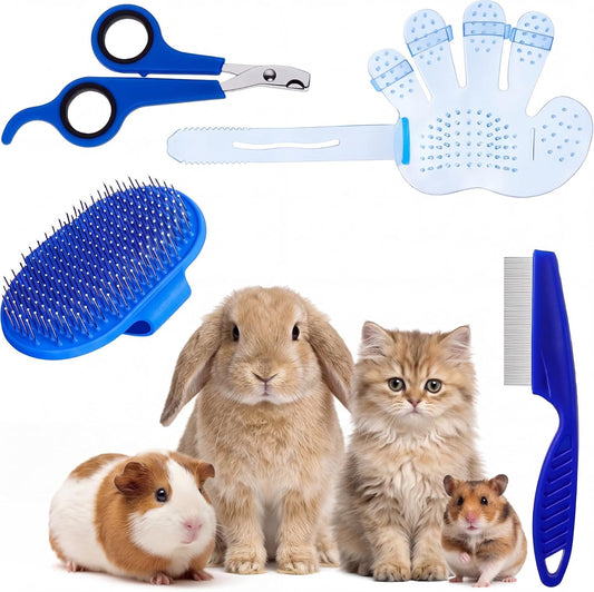 Patelai 4 Pcs Bunny Grooming Kit Bunny Brush Rabbit Nail Clipper, Blue