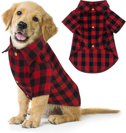 Plaid Dog Shirt Red Buffalo Dog Outfit Soft Casual Pet Clothes for Small Medium Large Dogs Puppy Cats Halloween Thanksgi