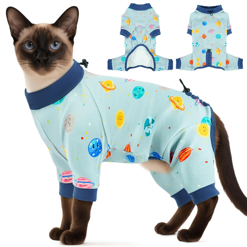 DENTRUN Cat Clothes for Hair Control with Hair Sticky Fabric - Soft Recovery Suit & Breathable Lint-Resistant Cat Sweater for Cats Only, Kitten Onesie Pajamas, L, Deep Blue