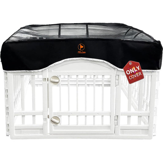 PJYuCien Dog Playpen Mesh Top Cover, Fits 36 Inch 4 Panels Regular Square Plastic Exercise Pet Pen, Adhesive Tape Connections, Black (Note: Cover Only, Fence Not Included)