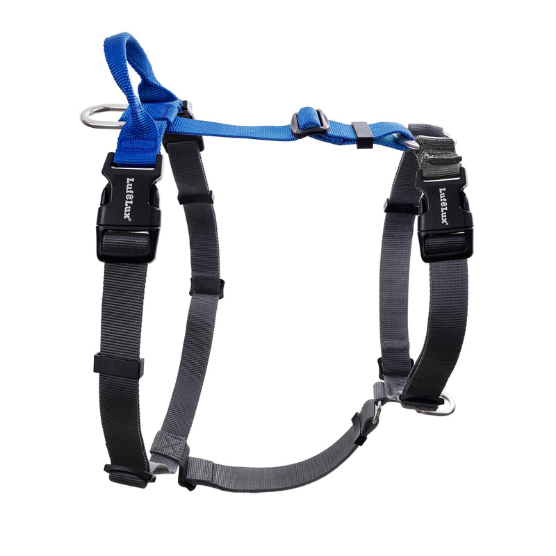 LufeLux Non-Restrictive Dog Harness, Neck Buckle Design, Easy Walk Freedom No Pull Harness, Keep Balance, Six Points Adjustment, for Large Dogs Chest(25-35 inches) Blue/Black