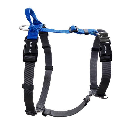 LufeLux Non-Restrictive Dog Harness, Neck Buckle Design, Easy Walk Freedom No Pull Harness, Keep Balance, Six Points Adjustment, for Large Dogs Chest(25-35 inches) Blue/Black