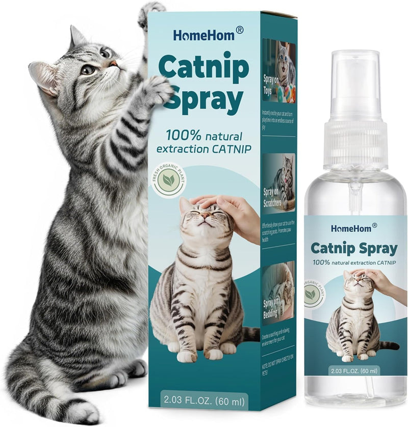 HomeHom Catnip Spray for Cats – Calm Anxious, Stressed or Bored Indoor Cats Naturally – Spray on Toys, Bedding or Scratch Post – 100% Natural – Not for Direct Spray on Pets