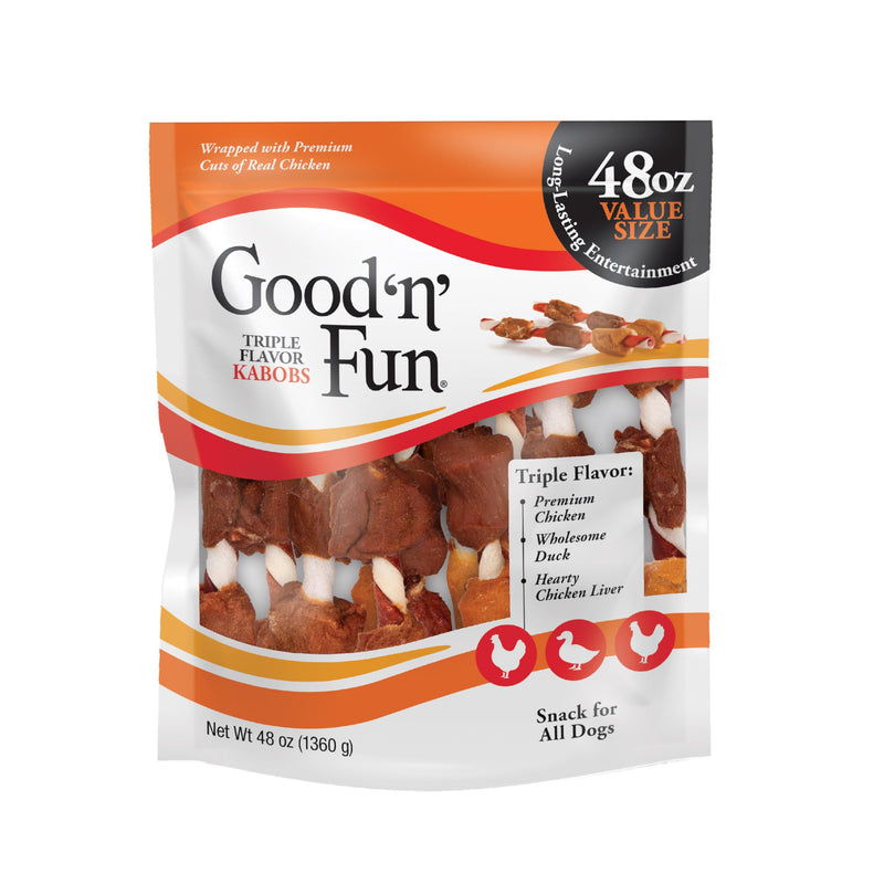 Good 'n' Fun Kabobs Long-Lasting Dog Treat, With Real Proteins, Beef Hide and Premium Chicken, Supports Dental Health, Mental Stimulation, 48 oz
