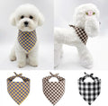 Cotton Linen Dog Bandana 1 Pack, Brown Khaki Gingham Dog Scarf