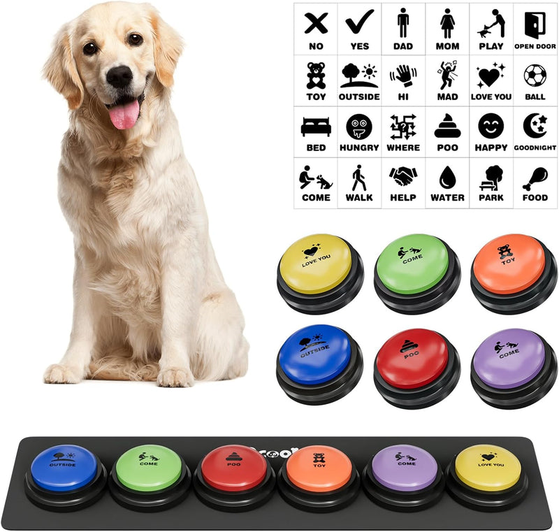Acools Dog Buttons for Communication, 6 Pcs Dog Talking Button Set, 30s Voice Recordable Pet Training Buzzer, Speaking B