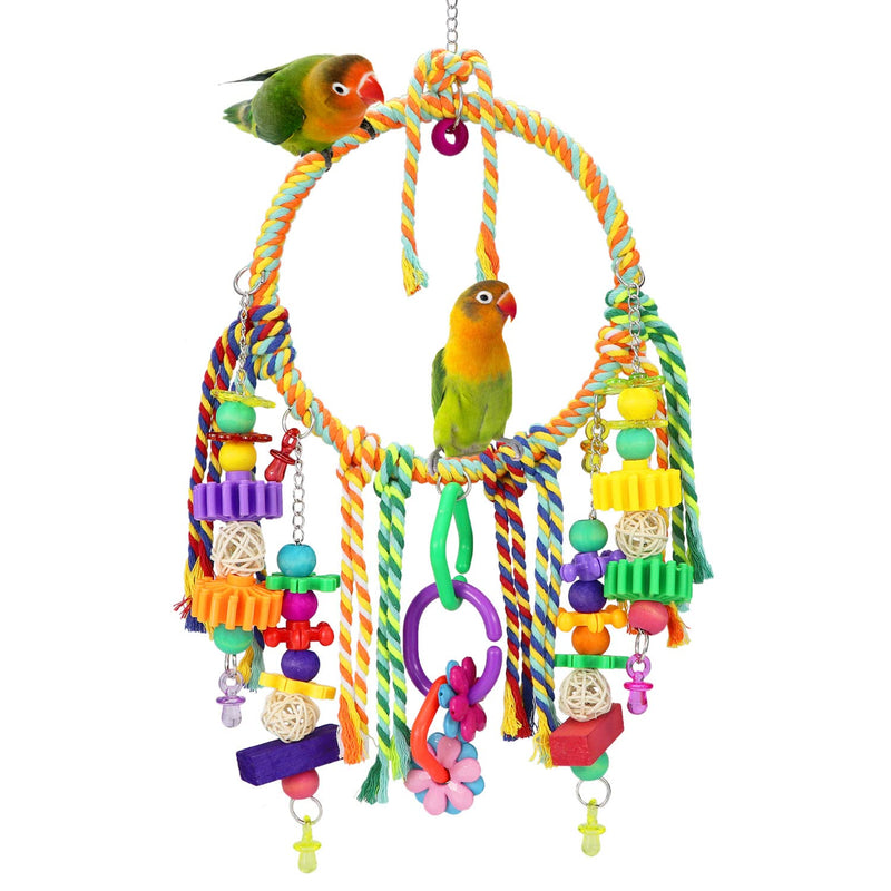 Bird Swing Toy with Perches - Colorful Chewing Toys for Parakeets, Meyers Cockatiel, Conure, Quaker, Caique & Other Medium Sized Birds