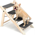 Woodure Foldable Dog Stairs, Convertible 4-Step Wooden Dog Ramp, Cat Step for High Bed Couch Car, Anti Slip Puppy Ladder