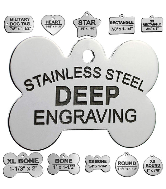 Pawsitively Pet Tags DEEP Engraved Premium Dog & Cat ID Tag – Personalized, Stainless Steel, Long-Lasting Durability - Bone 1" x1-1/2 (2-Side Engraving)