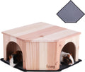 Wooden Guinea Pig Corner Hideout - Hidey for Chinchilla, Rat and Hedgehog with Pee Pad, Fully Assembled & Dual Entrances