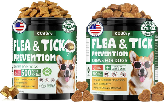 Flea and Tick Prevention for Dogs Chews, Dog Flea Chewables with Skin & Coat Support – Oral Supplement for All Breeds & 