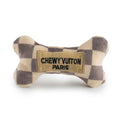 Haute Diggity Dog Chewy Vuiton Bone Plush Squeaky Dog Toy, Soft Durable Designer-Inspired Stuffed Puppy Chew Toys for Small & Medium Dogs, Machine-Washable (Tan Checker) Small