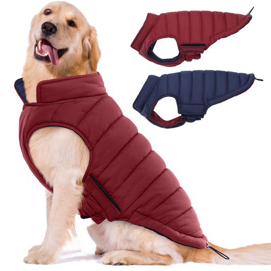 Lelepet Reversible Dog Coat Waterproof Dog Jacket Windproof Puffer Vest for Winter Warm Lightweight Coats for Large Dogs Adjustbale Hook & Loop Pet Apparel with Leash Hole, Boxer, Weimaraner, 2XL