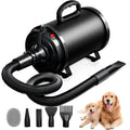 Blanlody Dog Dryer Pet Hair Blower High Velocity for Grooming, Blow 3800W/5.2HP for Large Dogs Sechoir Pour Chien with Stepless Adjustable Speed, 4 Different Nozzles and Dog Brush,Black
