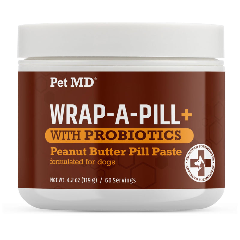 Pet MD Wrap-A-Pill with Dog Probiotics - Pill Wrap for Dogs Medicine - Easy-to-Use Paste to Hide Capsules, Create Pockets and Treats for Dogs - Peanut Butter (4.2oz)