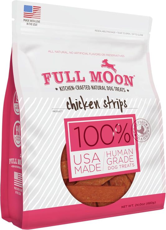 Full Moon Chicken Strips Healthy All Natural Dog Treats Human Grade Made in USA Grain Free 12 oz