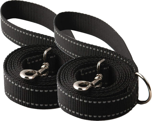 SUNNQ 2-Pack Reflective Leash 6ft - Nylon Leashes for Small, Medium, Large Dogs, Puppies, Cats - 6ft Training Leash with D Ring (Black, 1" X 6FT(2-Pack))
