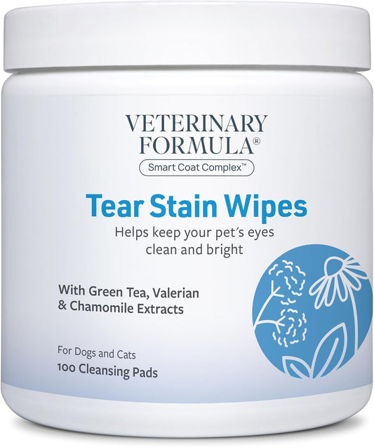 Veterinary Formula Smart Coat Complex Eye + Face Wipes for Dogs & Cats, 100 ct – Gently Remove Tear Stains, Clean Facial Fur & Eye Discharge, Fragrance-Free, Pre-Moistened
