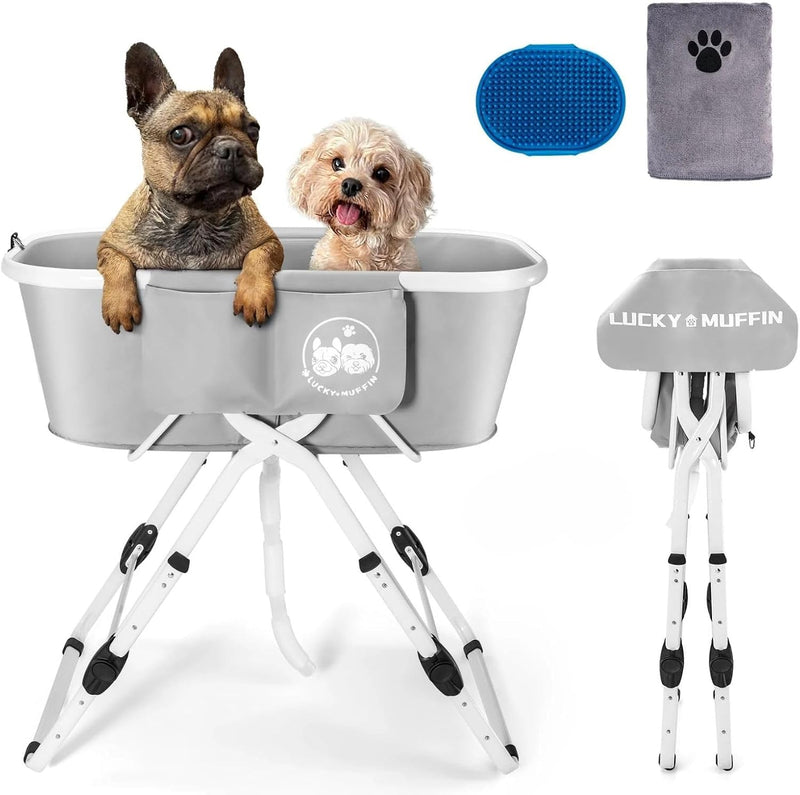 Premium Elevated Portable & Foldable Dog Bathtub – 5 Adjustable Heights for Back-Friendly Grooming. Portable Indoor/Outd