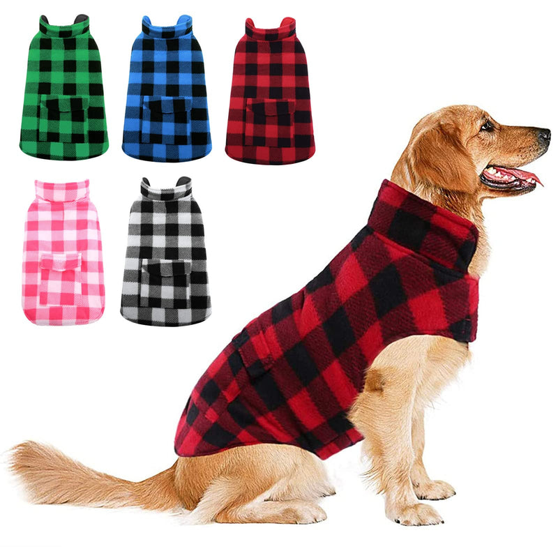 ASENKU Dog Winter Coat, Fleece Doggie Jacket Plaid Reversible Vest Waterproof Windproof Cold Weather Clothes for Small Medium Large Dogs (Red, XL)