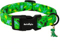 Medium Dog Collars for Male Dogs, Boy Dog Collars with Dinosaur Pattern，Adjustable Cotton Green Collar for Puppy Dog，Ide