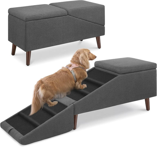 XXL Dog Stairs for Large Dogs, 2-in-1 Foldable Dog Ramp & Bed Bench, 20.5"H