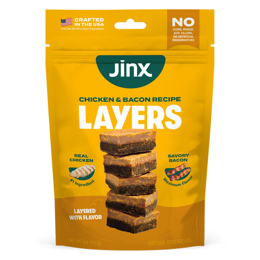 Jinx Chicken & Bacon Layers Jerky Dog Treats - Crunchy, All Natural Dog Jerky Treats with Cage-Free Chicken & Bacon - Pet Products for All Dogs (Puppies, Adults & Seniors) - 5oz