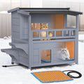 PETIMBER Heated Cat House for Outside - Wooden Outdoor Cat house Weatherproof with Escape Door, 2 Story Insulated Cat Houses, Warm Feral Cat Shelter with Heated Pad, Winter Cat Houses for Outdoor Cats