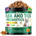 Flea and Tick Prevention for Cats Chews, 500 Crunchy & Creamy Flea Chews, Cat Flea Chewables with Probiotics - Skin & Coat Support - Fleas & Tick Supplement for Cats Kittens - Natural Chicken Flavor