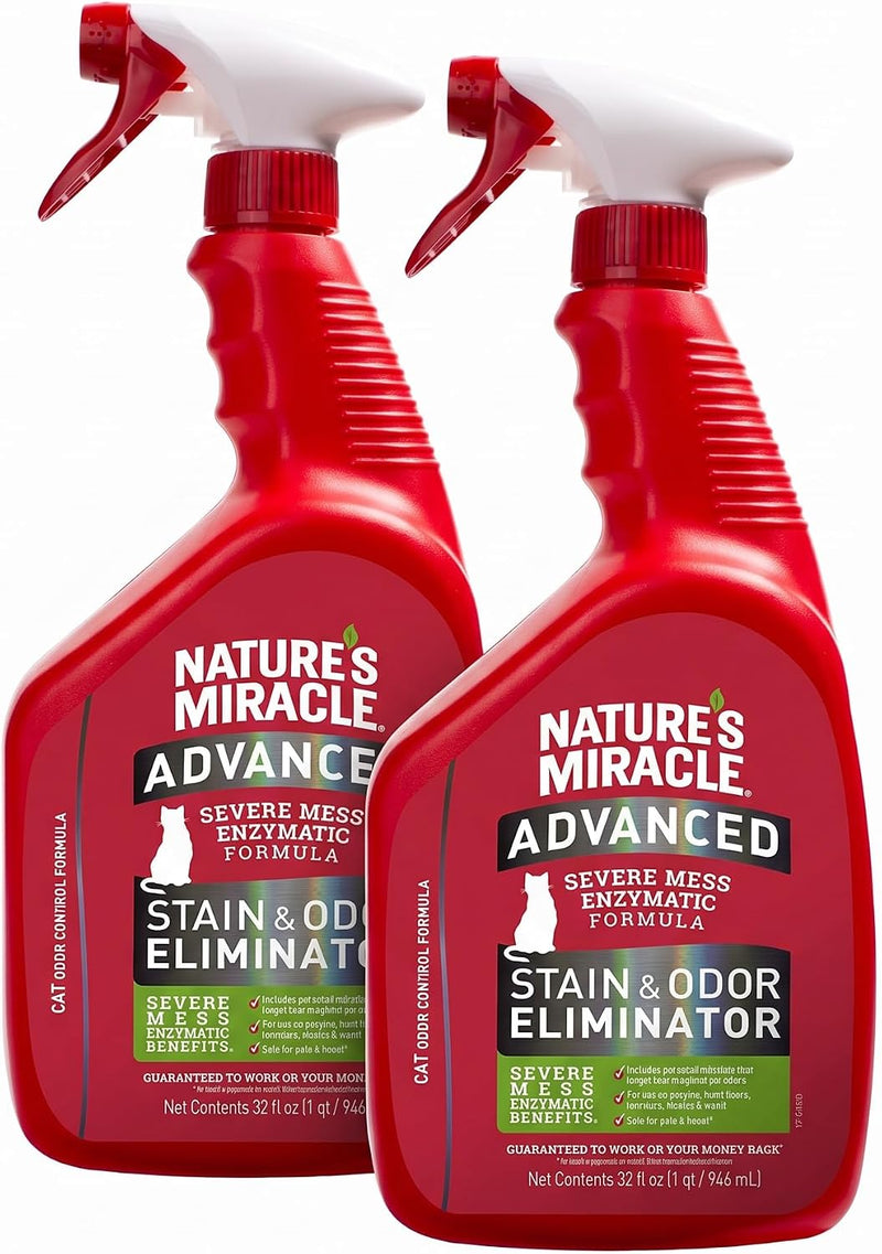 Nature's Miracle Advanced Cat Stain and Odor Eliminator Spray,Severe Mess Enzymatic Formula,32 fl oz,(Pack of 2)