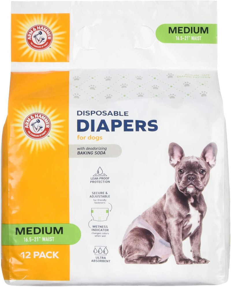Arm & Hammer Disposable Female Dog Diapers, Medium, 12 Count