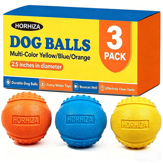 HORHIZA 3 Pack Dog Balls, Bite Resistant Elastic Balls for Dogs, Durable Rubber,Interactive Training Ball Dog Toy for 20-60 lbs,2.5-inch Diameter