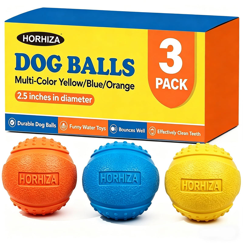 HORHIZA 3 Pack Dog Balls, Bite Resistant Elastic Balls for Dogs, Durable Rubber,Interactive Training Ball Dog Toy for 20-60 lbs,2.5-inch Diameter